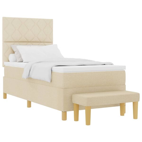 vidaXL Ł&oacute;żko sprężynowe z materacem Kremowy 100 x 200 cm tkanina