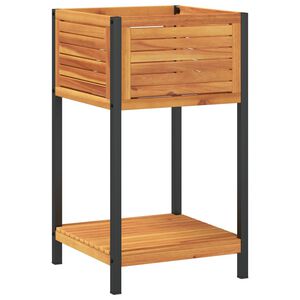 vidaXL Donica ogrodowa z p&oacute;łką, 45x45x80 cm, drewno akacjowe i stal