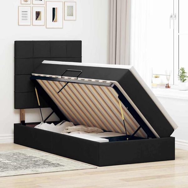 vidaXL Ł&oacute;żko z miejscem na przechowywanie i LED Czarny 90 x 200 cm