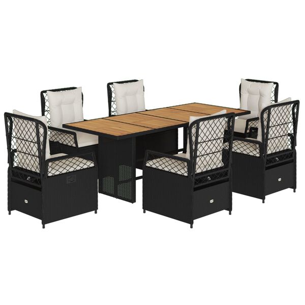 vidaXL 7-cz. zestaw mebli ogrodowych z poduszkami, czarny, polirattan