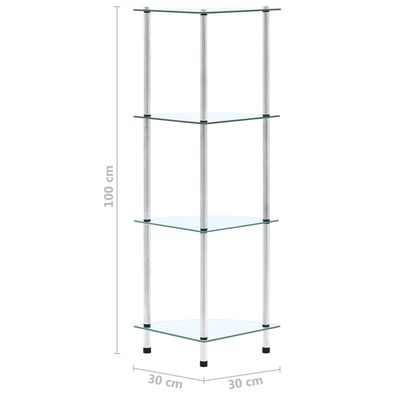 vidaXL 4-poziomowa półka, przezroczysta, 30x30x100 cm, szkło hartowane