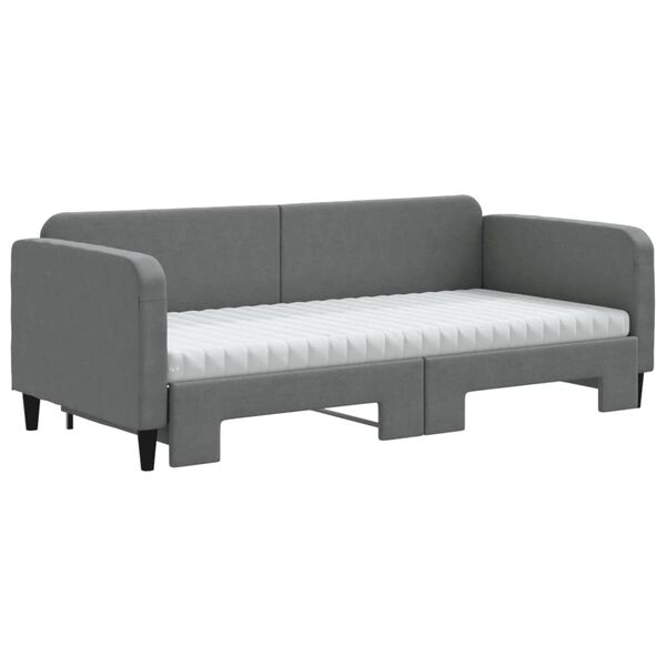 vidaXL Sofa rozsuwana z materacami, ciemnoszara, 90x200 cm, tkanina