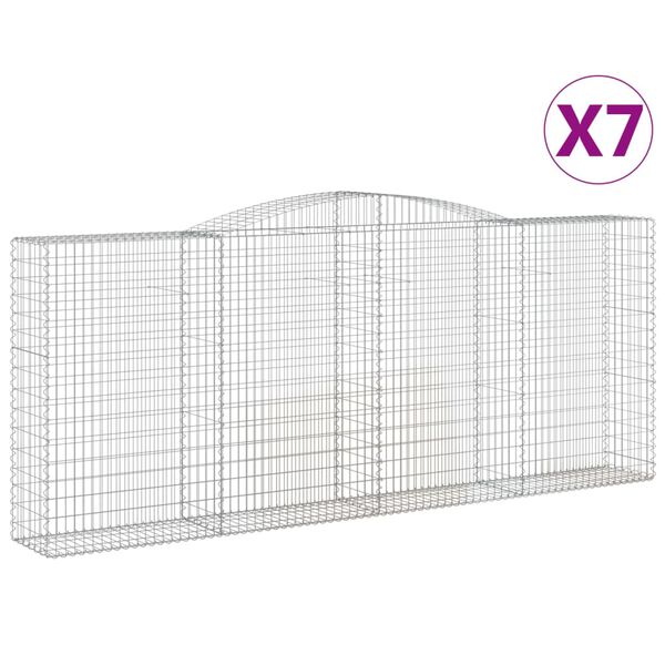 vidaXL Kosze gabionowe, 7 szt, 400x50x160/180 cm, galwanizowane żelazo