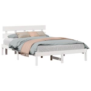 vidaXL Ramka ł&oacute;żka Z zagł&oacute;wkiem Biały 160 x 200 cm Lite drewno sosnowe