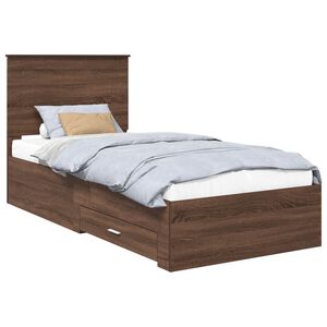 vidaXL Ramka ł&oacute;żka Z zagł&oacute;wkiem Brązowy dąb i srebro 75 x 190 cm
