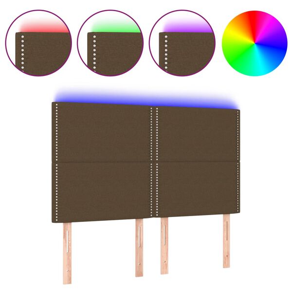 vidaXL Zagł&oacute;wek do ł&oacute;żka z LED ciemnobrązowy 144x5x118/128 cm tkanina