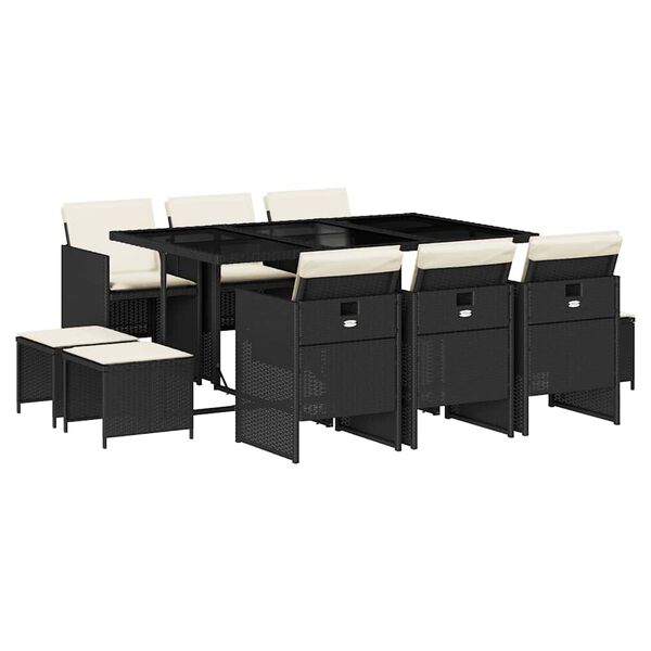 vidaXL 11-cz. zestaw mebli do ogrodu, z poduszkami, czarny rattan PE