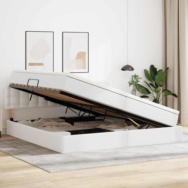 vidaXL Ł&oacute;żko z miejscem na przechowywanie i materacem Czysta Biała