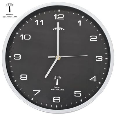 vidaXL Sterowany radiowo zegar z mechanizmem kwarcowym, 31 cm, czarny