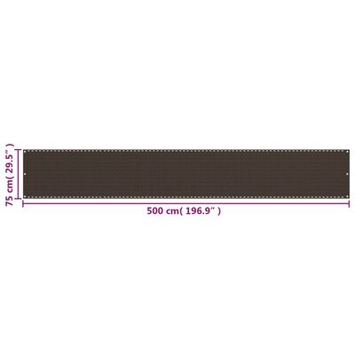 vidaXL Parawan balkonowy, brązowy, 75x500 cm, HDPE