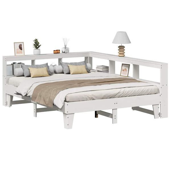 vidaXL Ł&oacute;żko z regałem, bez materaca, białe, 140x200 cm, sosnowe