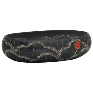 vidaXL Umywalka nablatowa, czarna, owalna, 59x40x15 cm, ceramiczna