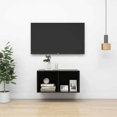 vidaXL Wisząca szafka pod TV, wysoki połysk, czarna, 37x37x72 cm