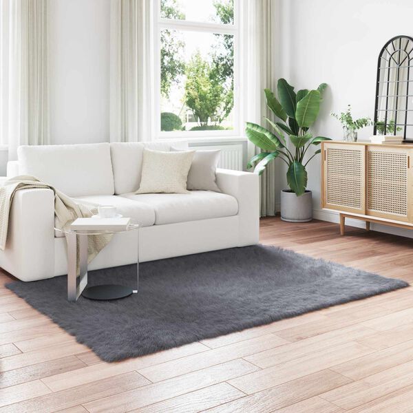 vidaXL Sztuczny Dywan Sk&oacute;rzany Tafalla Antracyt 160 x 230 cm Poliester