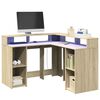 vidaXL Biurko z podświetleniem LED, dąb sonoma, 130x130x91 cm