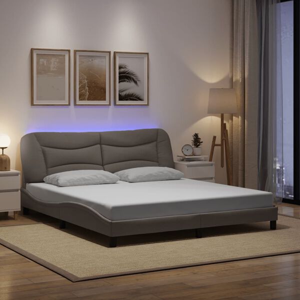 vidaXL Rama ł&oacute;żka z LED bez materaca Hvar Taupe 180x200 cm Tkanina
