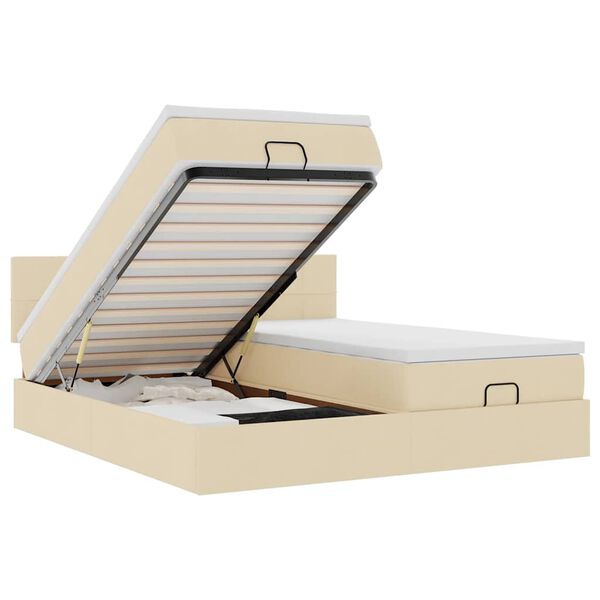 vidaXL Rama ł&oacute;żka otomana z materacami, kremowa, 200x200 cm, tkanina