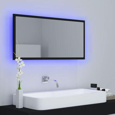 vidaXL Lustro łazienkowe z LED, czarne, 90x8,5x37 cm, płyta wiórowa