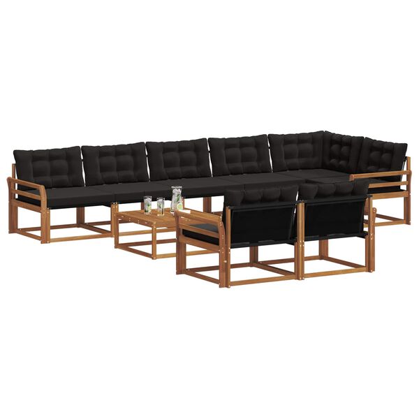 vidaXL Zestaw sof na zewnątrz z poduszką 9 pcs Naturalny i czarny