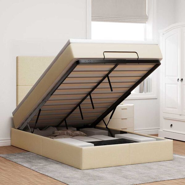 vidaXL Rama ł&oacute;żka otomana z materacem, kremowa, 120x190 cm, tkanina