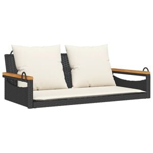 vidaXL Ławka bujana z poduszkami, czarna, 109x62x40 cm, polirattan