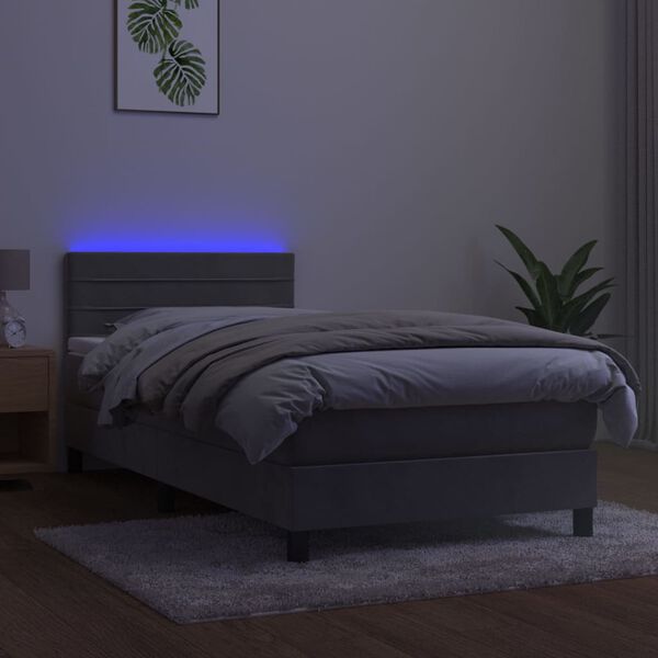 vidaXL Ł&oacute;żko kontynentalne z materacem i LED, szare 90x200 cm, aksamit