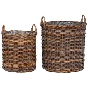 vidaXL Kosz na rośliny z przechowywaniem 2 pcs Brązowy Rattan Lacak