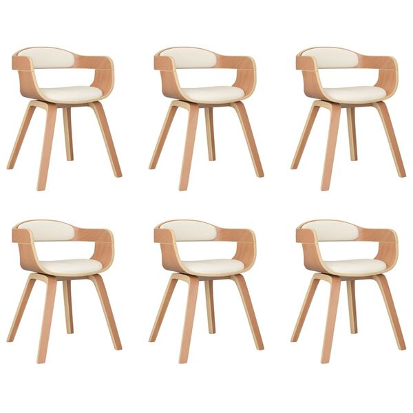 vidaXL Krzesła stołowe, 6 szt., kremowe, gięte drewno i sztuczna sk&oacute;ra