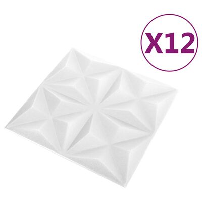 vidaXL Panele ścienne 3D, 12 szt., 50x50 cm, biel origami, 3 m²