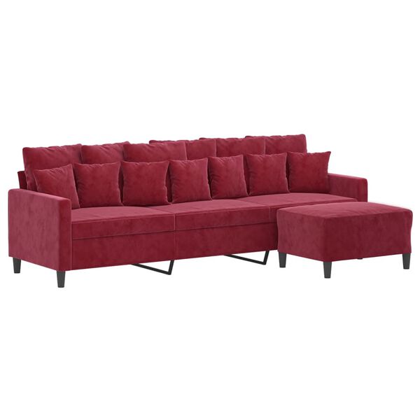vidaXL 3-osobowa sofa z podn&oacute;żkiem winna czerwień 210 cm, aksamit