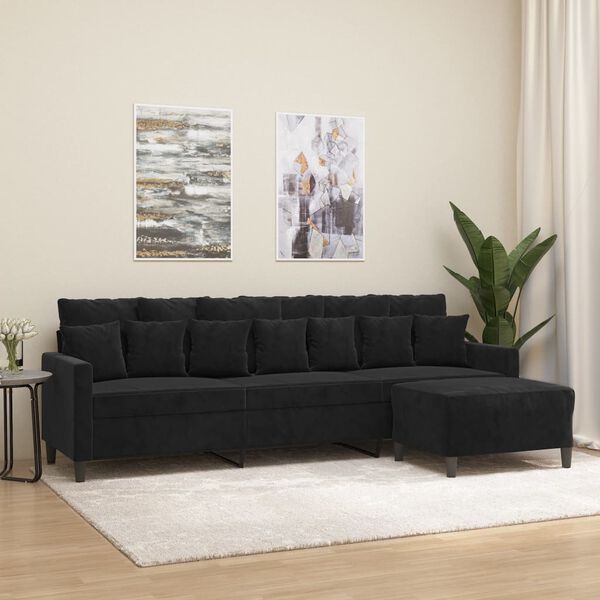 vidaXL 3-osobowa sofa z podn&oacute;żkiem, czarna, 210 cm, aksamit