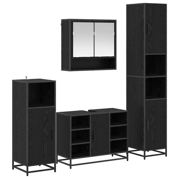 vidaXL Zestaw mebli łazienkowych z p&oacute;łką z drzwiami 4 pcs Czarny Dąb