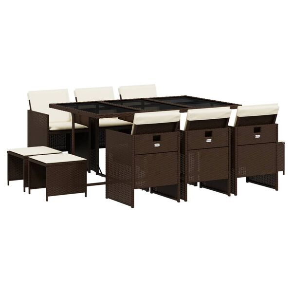 vidaXL 11-cz. zestaw mebli ogrodowych, poduszki, brązowy, rattan PE