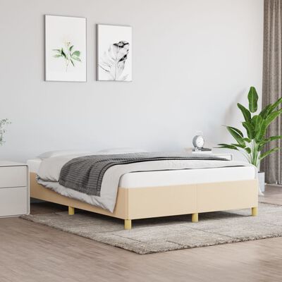 vidaXL Rama łóżka, kremowa, 140x190 cm, obita tkaniną
