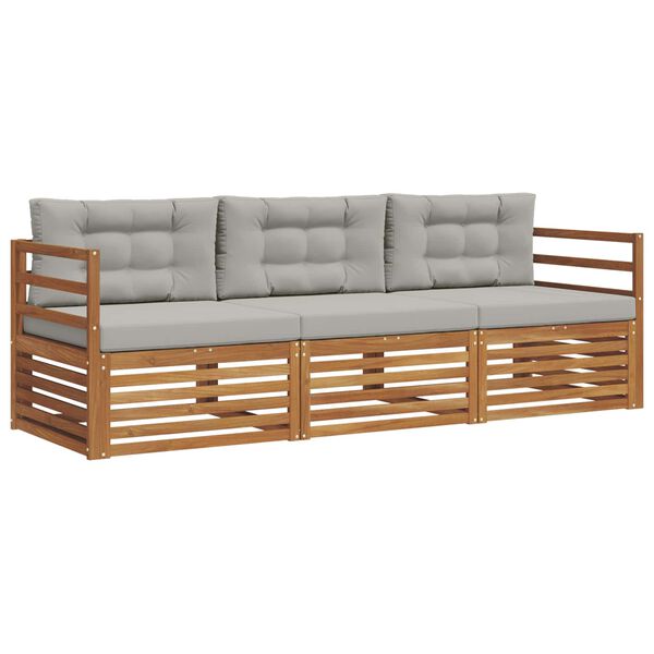 vidaXL Zestaw sof na zewnątrz z poduszką 3 pcs Naturalny i Jasny Szary