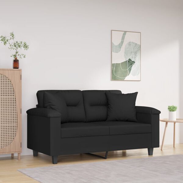 vidaXL 2-osobowa sofa z poduszkami, czarna, 120 cm, mikrofibra
