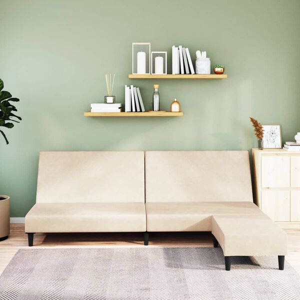 vidaXL 2-os. kanapa z podn&oacute;żkiem, kremowa, tapicerowana aksamitem