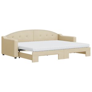 vidaXL Sofa rozsuwana z materacami, kremowa, 80x200 cm, tkanina