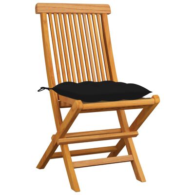 vidaXL Krzesła ogrodowe, czarne poduszki, 4 szt., lite drewno tekowe