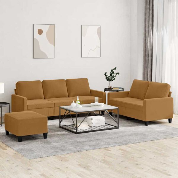 vidaXL 3-częściowy komplet wypoczynkowy, obity aksamitem, brązowy