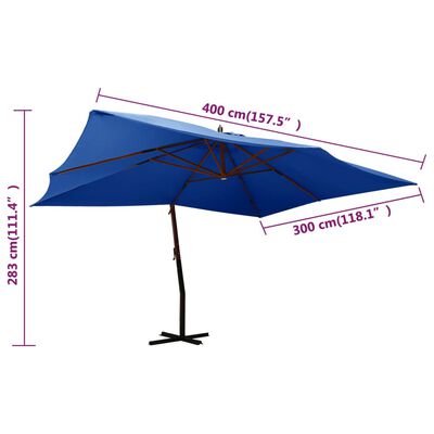 vidaXL Wiszący parasol z drewnianym słupkiem, 400x300 cm, lazurowy