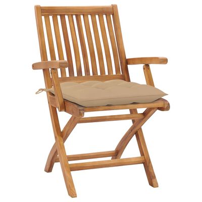 vidaXL Krzesła ogrodowe, 2 szt., beżowe poduszki, drewno tekowe