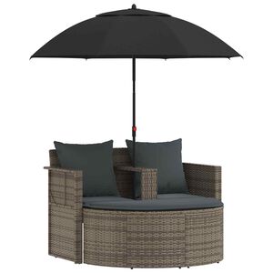 vidaXL 2-osobowa sofa z poduszkami i parasolem, polirattan, szara