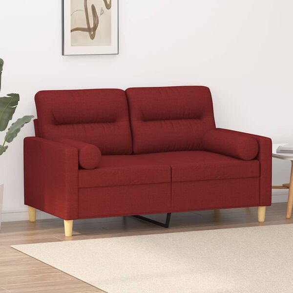 vidaXL 2-osobowa sofa z poduszkami, bordowa, 120 cm, tkanina