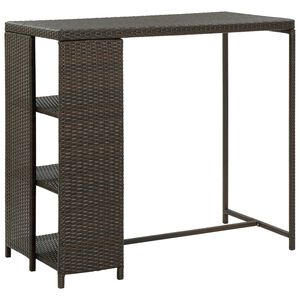 vidaXL Stolik barowy z p&oacute;łką, brązowy, 120x60x110 cm, polirattan