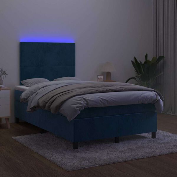vidaXL Ł&oacute;żko kontynentalne z materacem i LED, granatowe, 120x190 cm