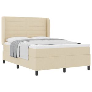 vidaXL Ł&oacute;żko sprężynowe z materacem Kremowy 140 x 190 cm tkanina