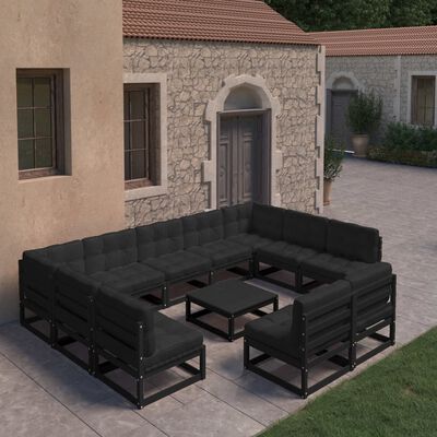 vidaXL 10-cz. zestaw wypoczynkowy do ogrodu, z poduszkami,czarny sosna
