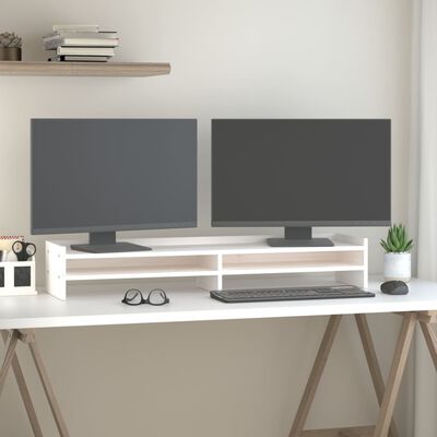 vidaXL Podstawka na monitor, biała, 100x24x16 cm, lite drewno sosnowe