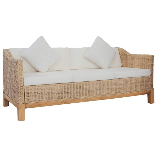 vidaXL 3-osobowa sofa z poduszkami, naturalny rattan